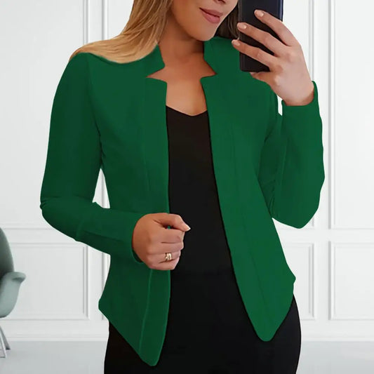 Jacket Chic Lightweight Women Office Work Notched Collar Open Stitch Cardigan Outerwear