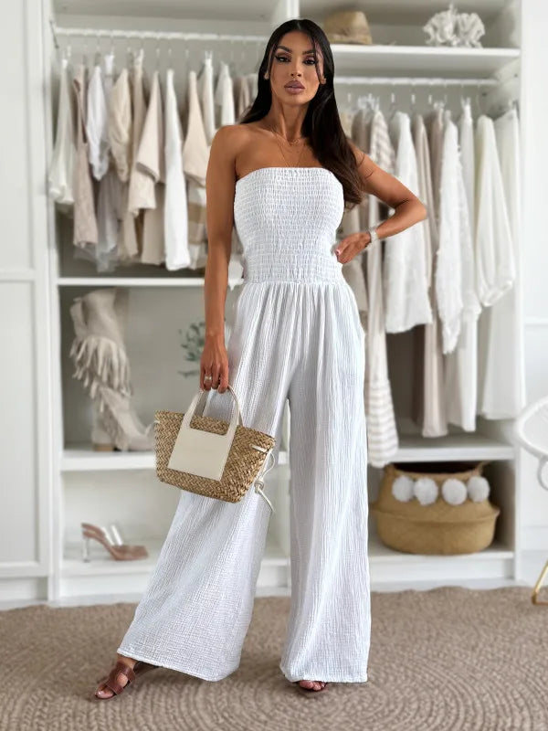 Dress Women Fashion Summer Latest Style Elegant Solid Color Sleeveless Backless Slim Fit Pleated Strapless Jumpsuit for Women