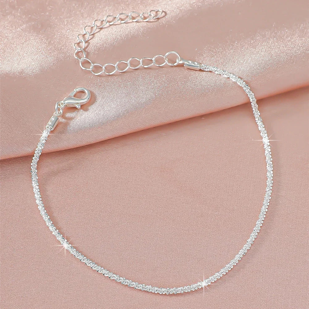LATS Shiny Sparkling Simple Anklet for Women Gold Silver Color Elegant Jewelry Female Beach Ankle Bracelet on Foot Party Gift