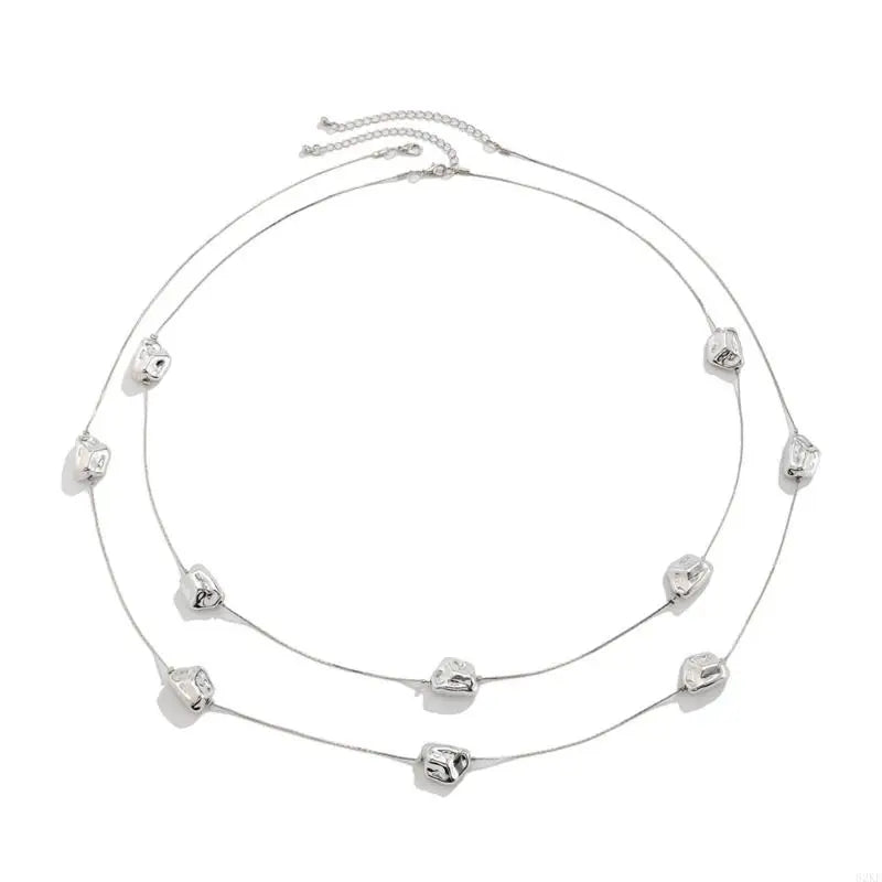 62KE Chic Layered Necklace with Beads Unique Multi Layer Necklace With Irregular Bead Accent for Fashion Forward Women