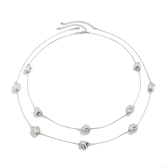 62KE Chic Layered Necklace with Beads Unique Multi Layer Necklace With Irregular Bead Accent for Fashion Forward Women