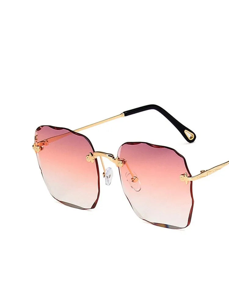 Metal Square Sunglasses Women Brand Design Gradient Fashion Sun Glasses Female Rimless Irregular Rectangle Glasses Oculos De Sol