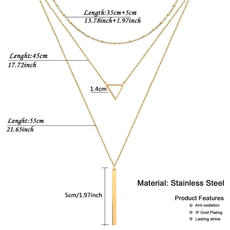 Layered Necklaces for Women 14K Gold Plated STAINLESS STEEL Handmade Multilayer Bar Disc Dainty Layered Choker Necklace Jewelry