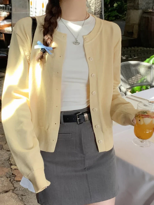 Women's Long Sleeve 2025 Cardigan O Neck Button Down Knit Lady Spring Autumn Knitted Single-breasted Cardigan Sweaters