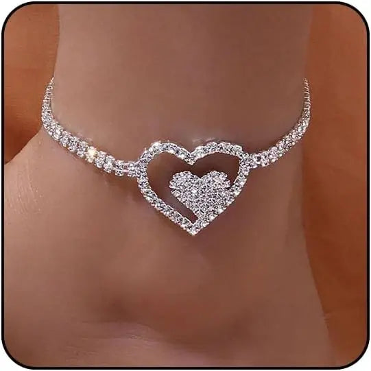Silver Diamond Anklets for Women Cross Heart Butterfly Bracelet Large Ankle Tennis Rhinestone Plus Size Beach Foot Jewelry