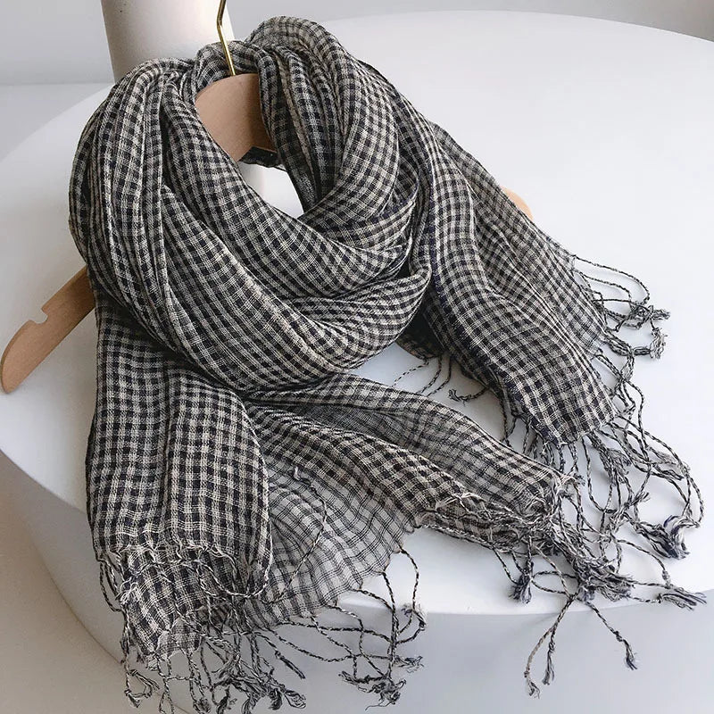 High Quality 100% Linen Scarf Plaid Shawl Four Seasons Scarves Muslim Scarves For Lady