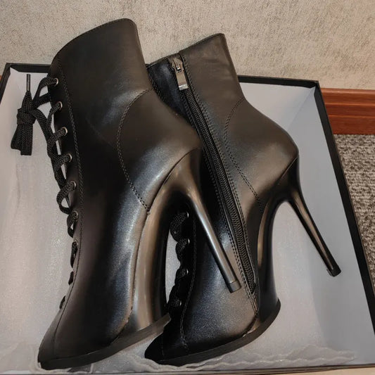 Platform Dance Heels 11cm 9.5cm With 0.5cm Platform Black Leather and Real Leather Women Sexy Comfortable High Heel Dance Shoes