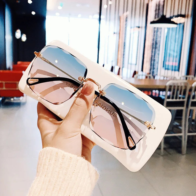 Metal Square Sunglasses Women Brand Design Gradient Fashion Sun Glasses Female Rimless Irregular Rectangle Glasses Oculos De Sol