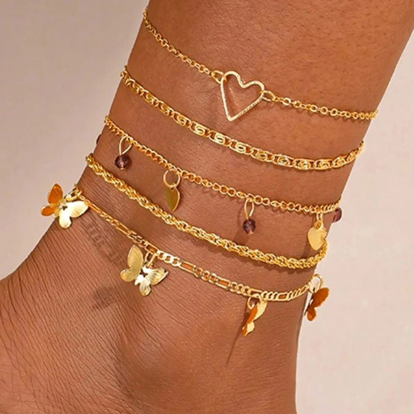 19 Pieces Of Women's Love Butterfly Ball Chain Foot Chain Creative Multi-layer Su Chain Pendant Foot Chain