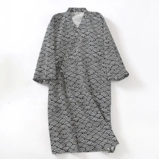 2025 Japanese Style Kimono Bath Robe for Men Sauna Hotspring Home Wear Cotton Pajamas Spring Summer Sleepwear Monk Frock Robes