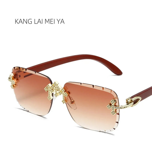 Ladies' fashionable frameless cut sunglasses with high-end temperament, lace lenses, internet famous wearing style, outdoor fiel