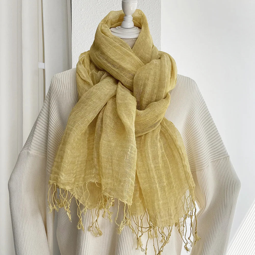 Men/Women Tassels Linen Scarves Shawls Wraps Autumn Sunscreen Linen Scarf Women's Solid Color Tassel Shawl for Women