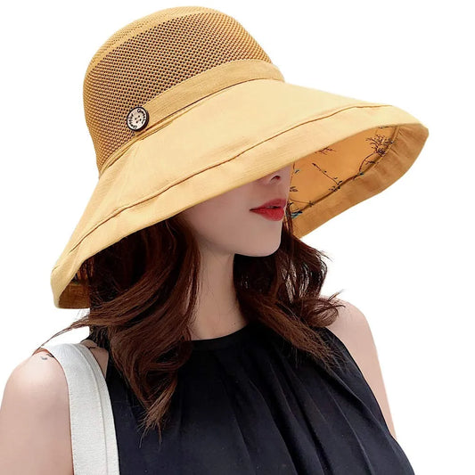 Summer Printed Wide Brim Hollow Breathable Hat For Women Holiday Beach Visor Panama Cap Sunscreen Sun Hat Summer Essentials