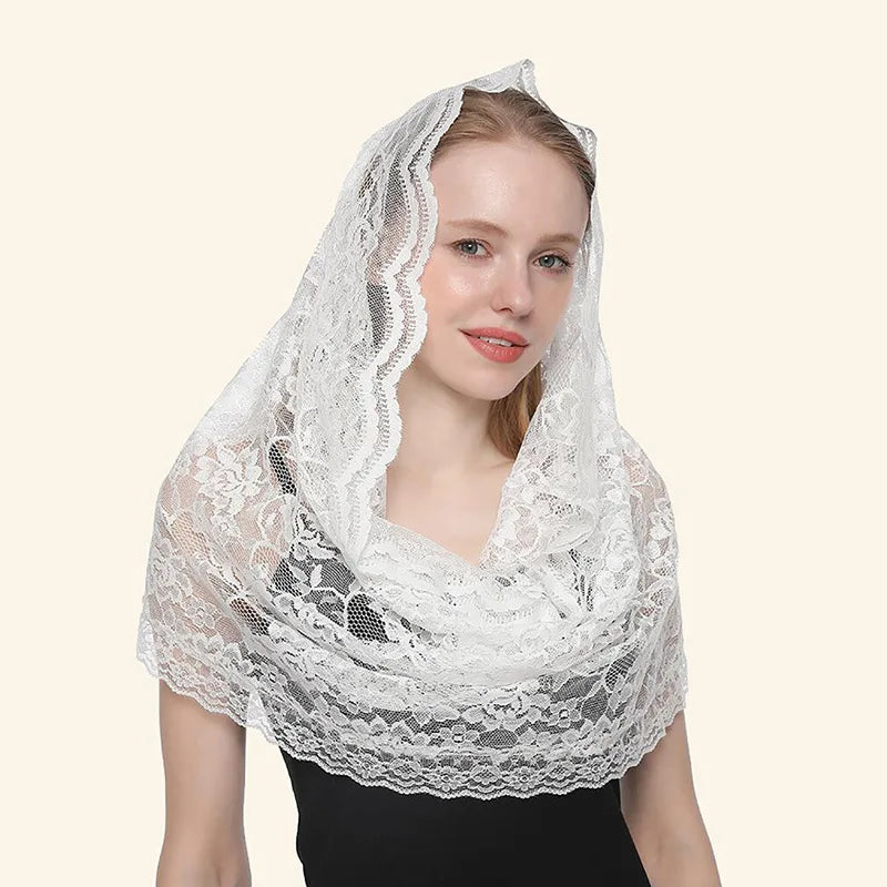Korean Style New Women Lace Flower Scarf Autumn Lady White Black Solid Color Ring Scarves Soft Shawl Foulard Female Wrap Shawls