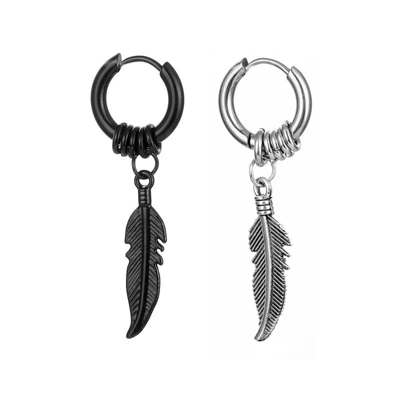 Earrings For Women Titanium Steel Earrings Feather Earrings Personality Trend Hip-hop Street Fashion Retro Earrings