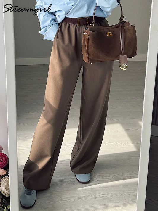 Women Wide Leg Pants Formal Gray Long Office Wear Pants Ladies Spring Straight Leg Black Work Trousers For Women Office Summer