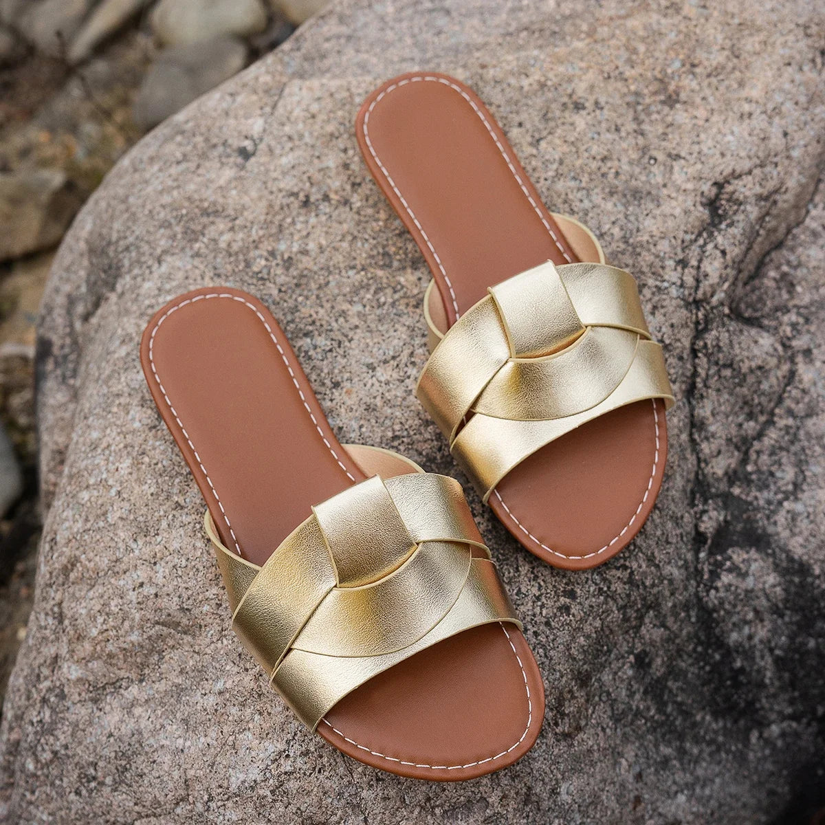 Summer Solid Color Flat Sandals 2025 Open Toe Outdoor Slippers Beach Women's Shoes Plus Size Zapatos De Mujer Slides ﻿