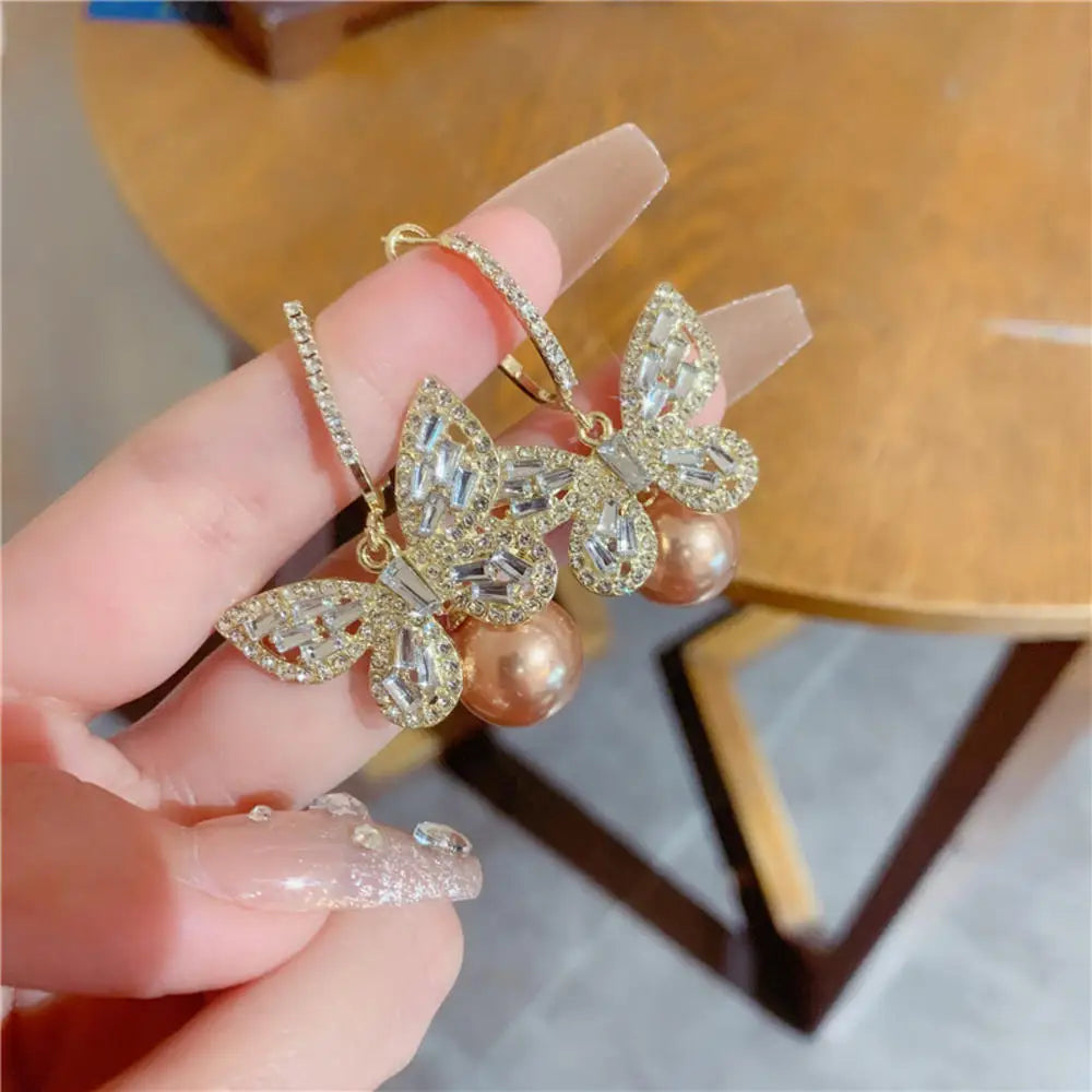 Glamorous Fashion Earrings Elegant Designer Earrings Rhinestone Bow Earrings Luxury Zircon Earrings Delicate Earrings
