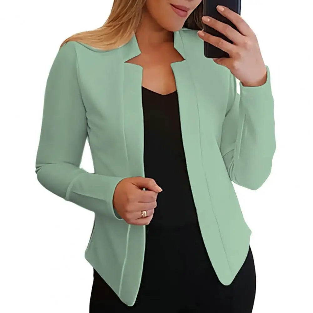 Jacket Chic Lightweight Women Office Work Notched Collar Open Stitch Cardigan Outerwear