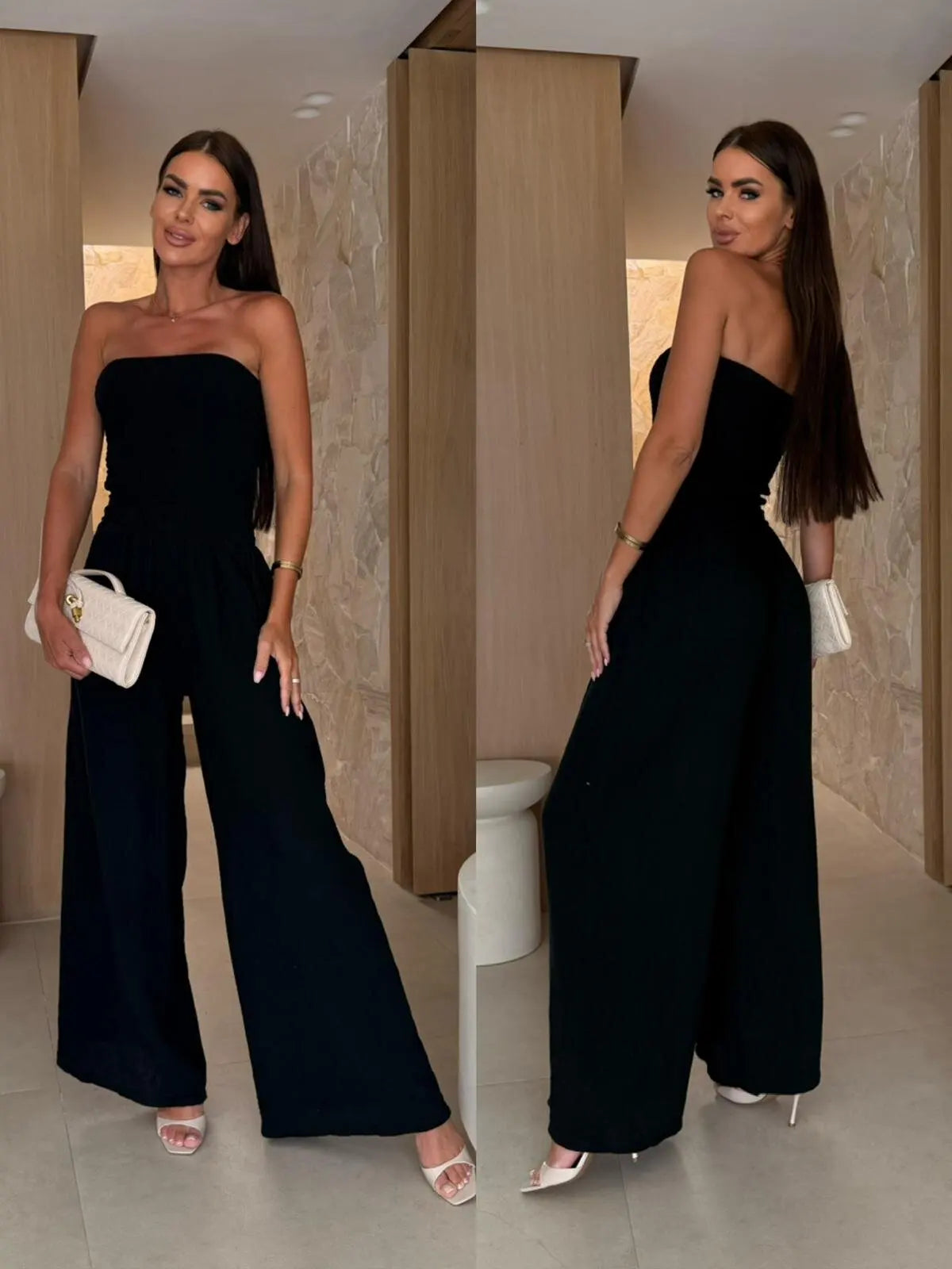 Dress Women Fashion Summer Latest Style Elegant Solid Color Sleeveless Backless Slim Fit Pleated Strapless Jumpsuit for Women