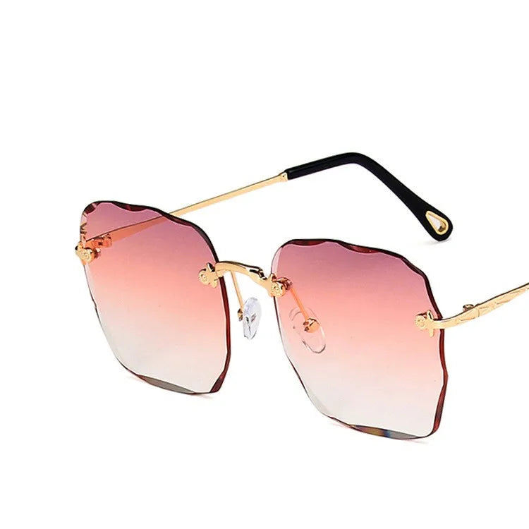 Metal Square Sunglasses Women Brand Design Gradient Fashion Sun Glasses Female Rimless Irregular Rectangle Glasses Oculos De Sol