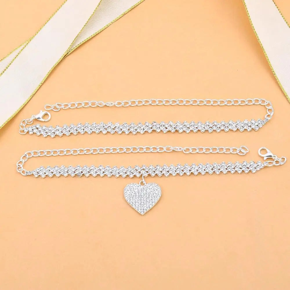 Silver Diamond Anklets for Women Cross Heart Butterfly Bracelet Large Ankle Tennis Rhinestone Plus Size Beach Foot Jewelry