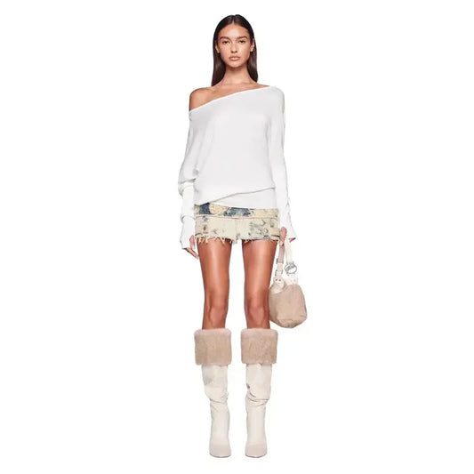Iamgia European and American spicy girl single shoulder slightly exposed shoulder long sleeved fashionable versatile top