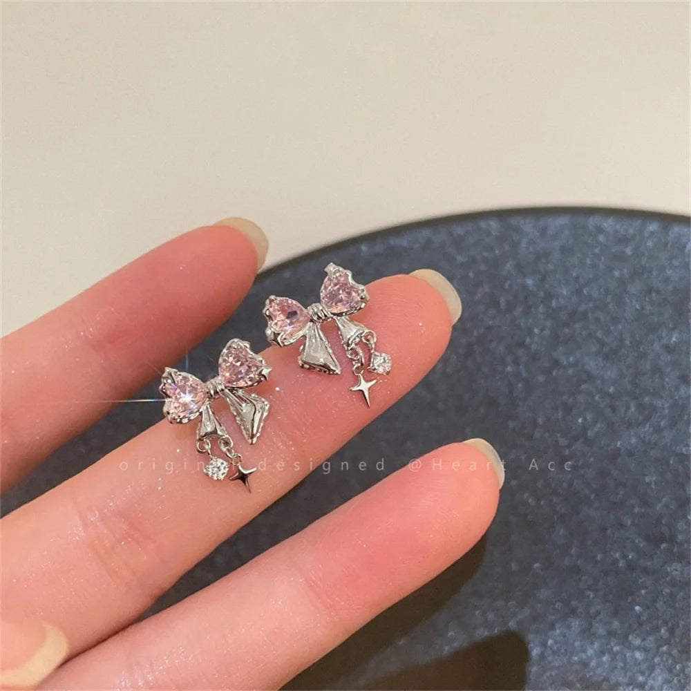 Glamorous Fashion Earrings Elegant Designer Earrings Rhinestone Bow Earrings Luxury Zircon Earrings Delicate Earrings