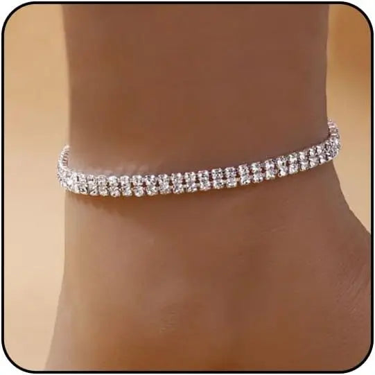 Silver Diamond Anklets for Women Cross Heart Butterfly Bracelet Large Ankle Tennis Rhinestone Plus Size Beach Foot Jewelry