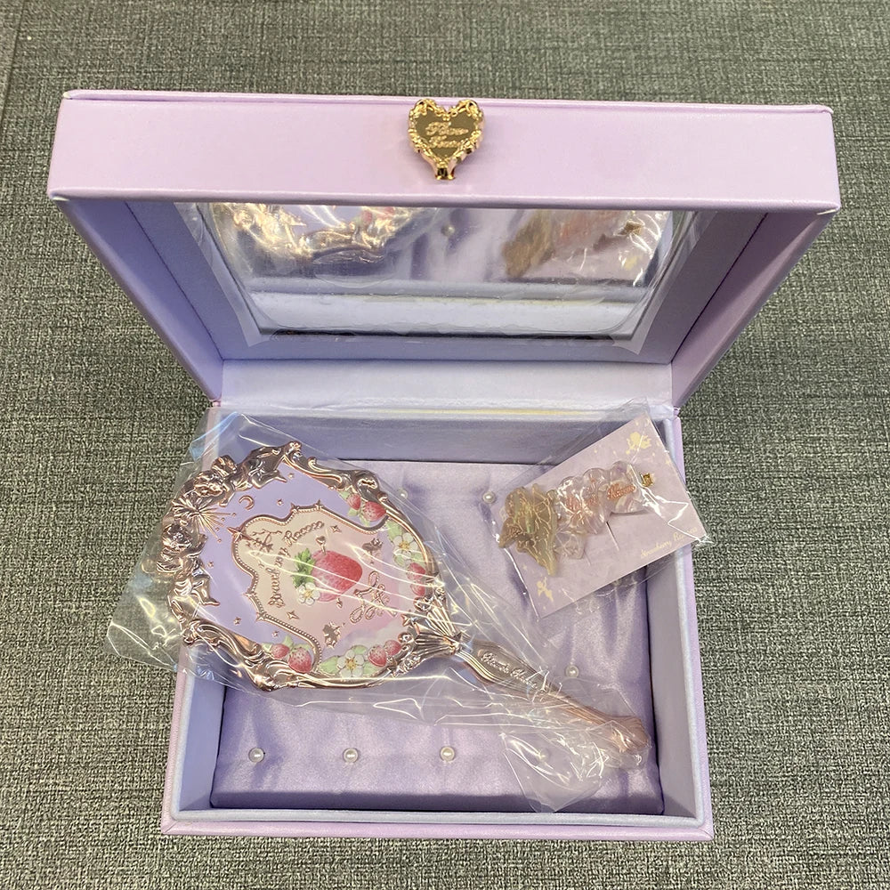 Flower Knows Violet Strawberry Rococo Jewelry Empty Box Handheld Makeup Mirror Hair Accessories And Clips Makeup 5PCS Sets