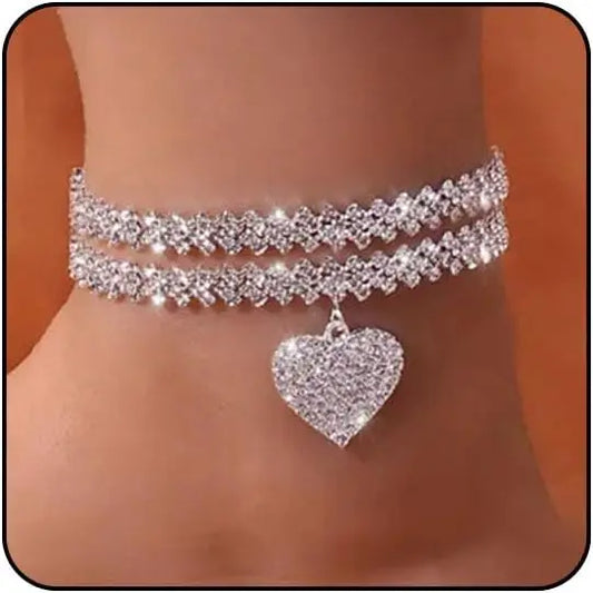 Silver Diamond Anklets for Women Cross Heart Butterfly Bracelet Large Ankle Tennis Rhinestone Plus Size Beach Foot Jewelry