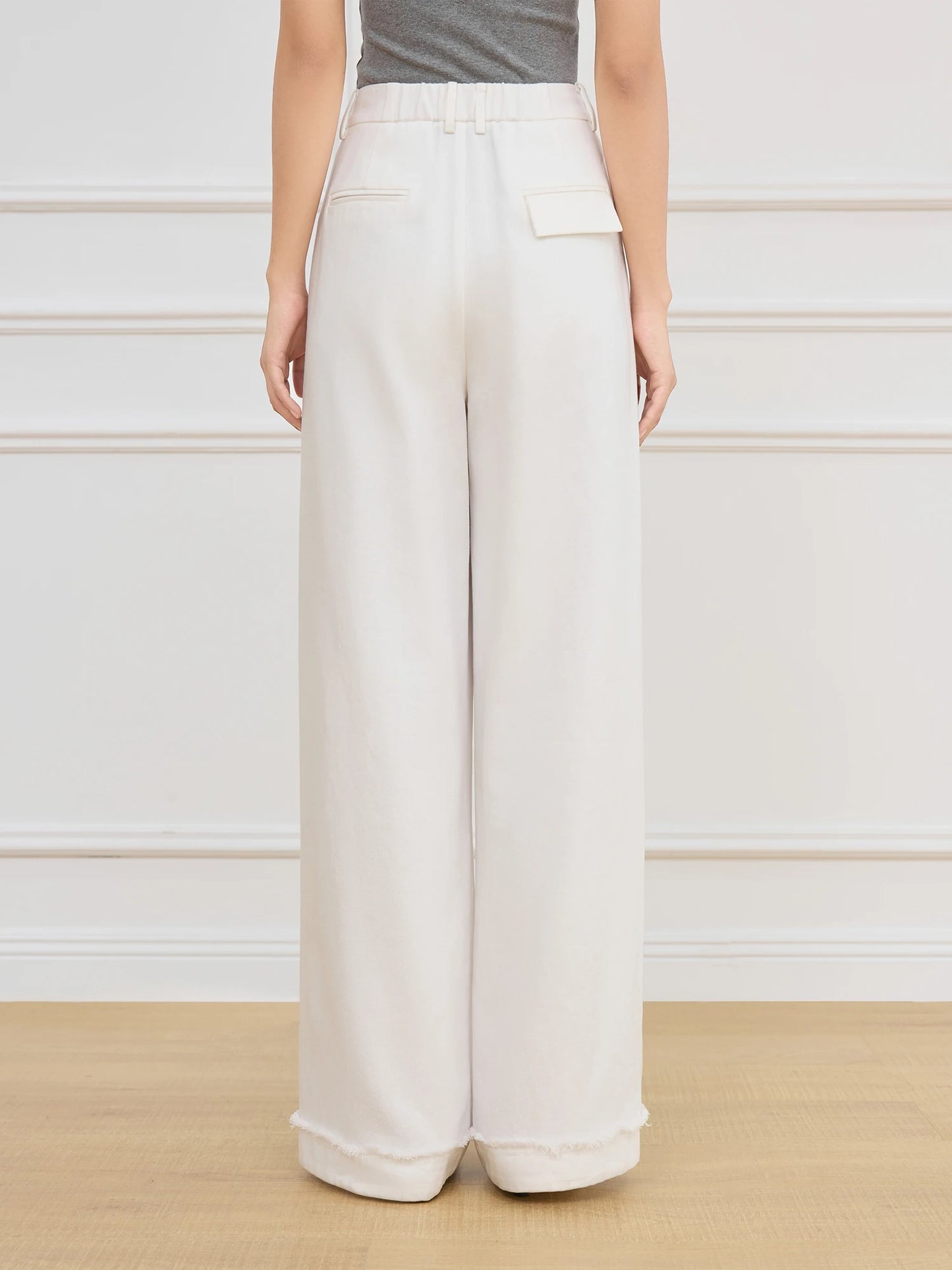 FSLE Women Beige Commuter Long Trousers Pleated Design All-Match High Waist Wide Leg Casual Pants Spring Trouser 25FS11049