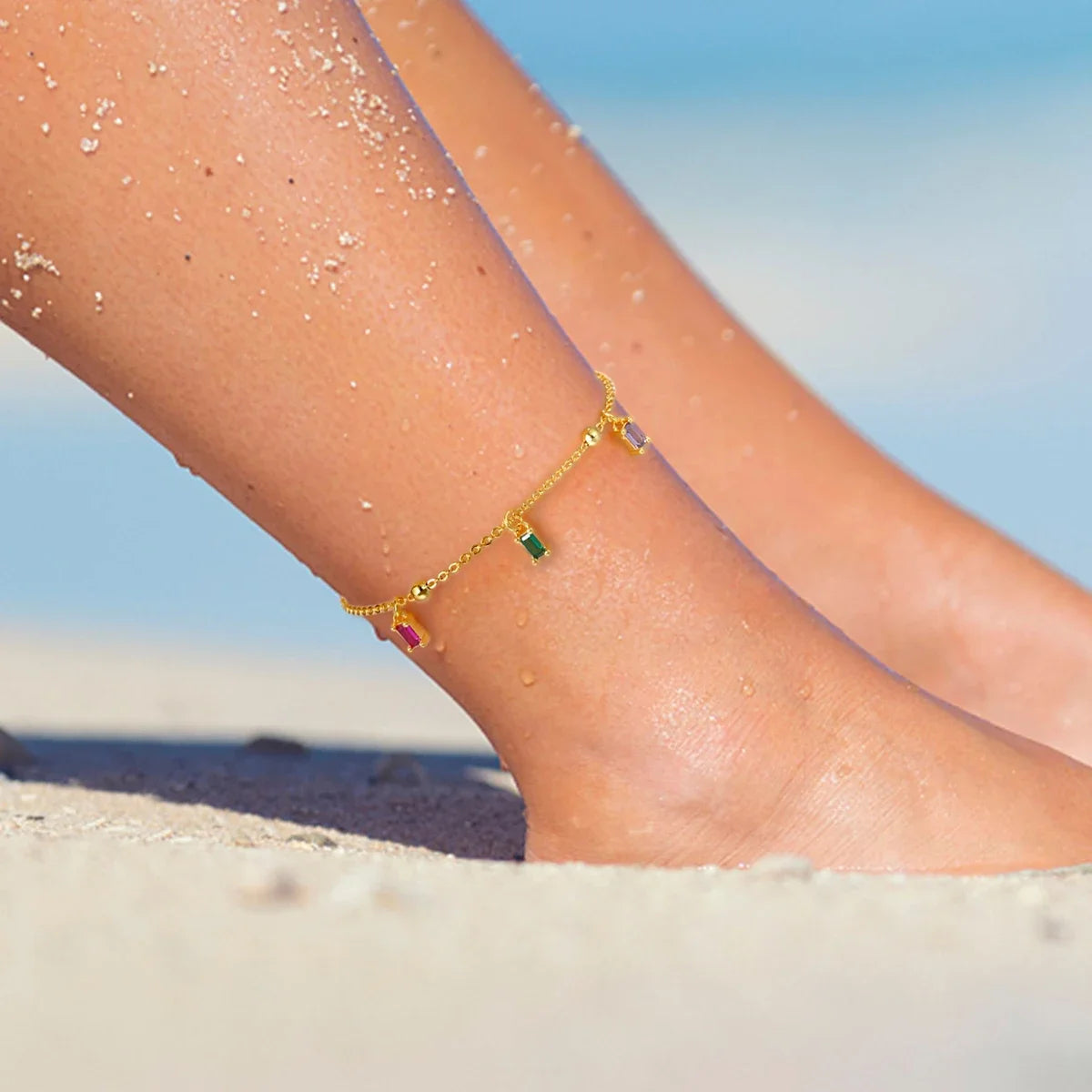 Anklets for Women Summer Beach Accessories 925 Sterling Silver Zircon Chain Anklet Gold Color Leg Bracelets Bodychain Gifts