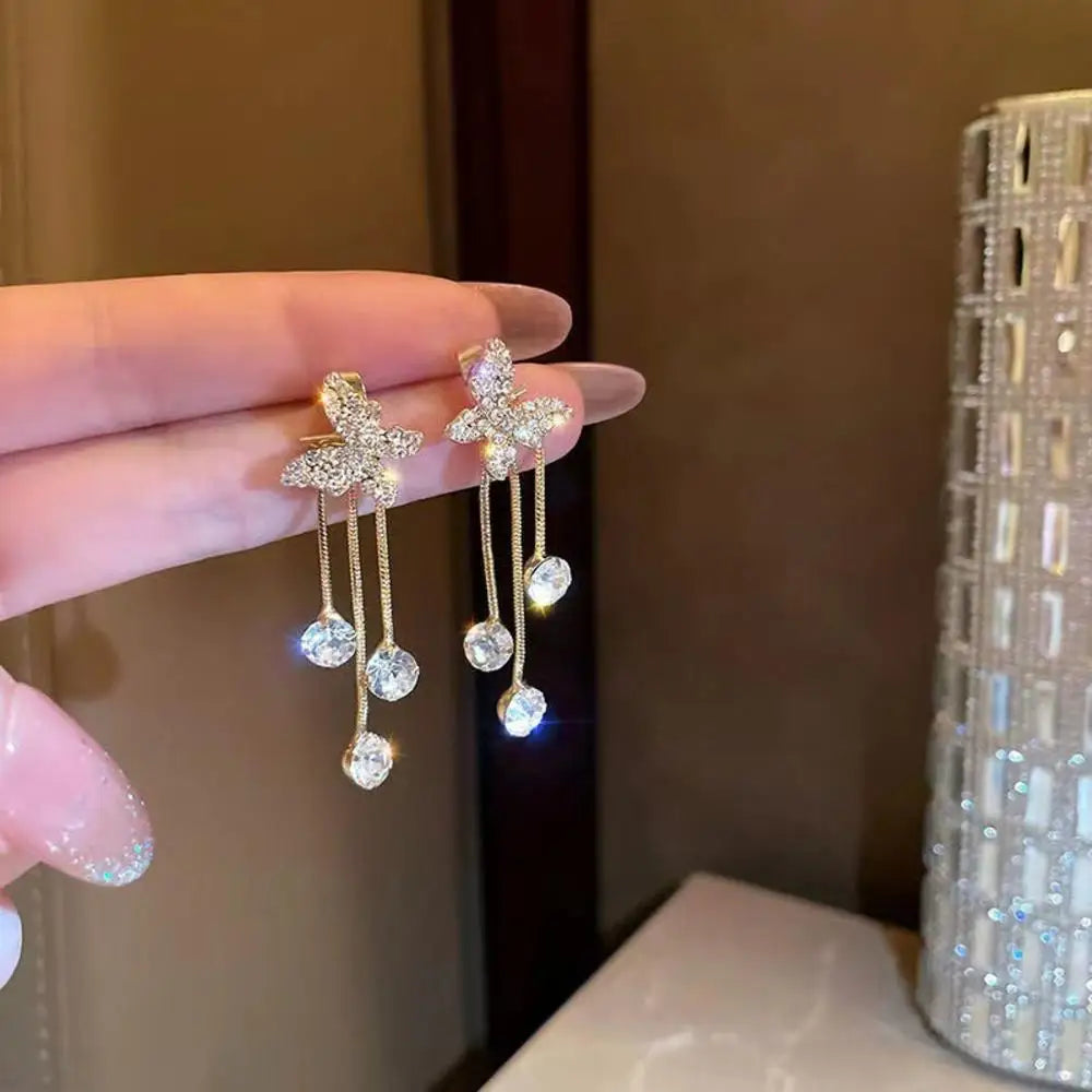 Glamorous Fashion Earrings Elegant Designer Earrings Rhinestone Bow Earrings Luxury Zircon Earrings Delicate Earrings