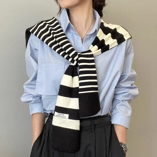 Women's Scarf Latest Design Knitted Preppy Striped Intersect Shawl High-Grade Summer Office Air-Conditioned Room Scarf 2025
