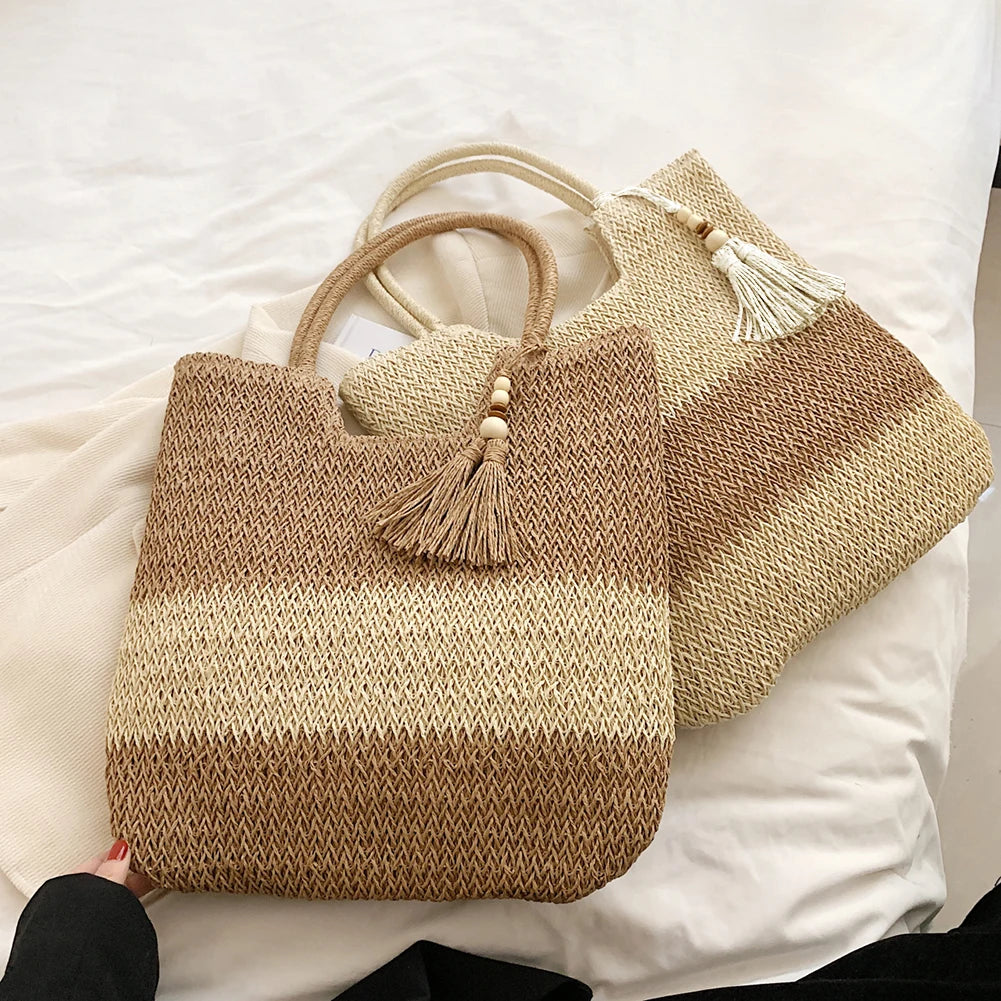 Straw Beach Bag Summer Woven Tote Bag Large Capacity Shoulder Commuting Woven Bag for Women Straw Purses and Handbags Woven Bag
