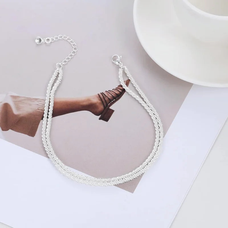 Dainty Stainless Steel Layered Glitter Waterproof Anklet Bracelet for Women Summer Beach Waterproof Anklet for Best Friend Girls