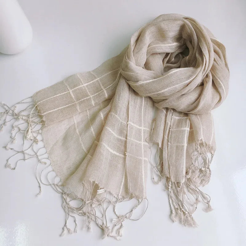 High Quality 100% Linen Scarf Plaid Shawl Four Seasons Scarves Muslim Scarves For Lady