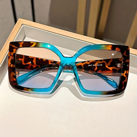 2025 Oversized Square Fashion Sunglasses with Gradient Lenses - Chic Tortoiseshell & Leopard Print Frames Anti-Glare PC Material