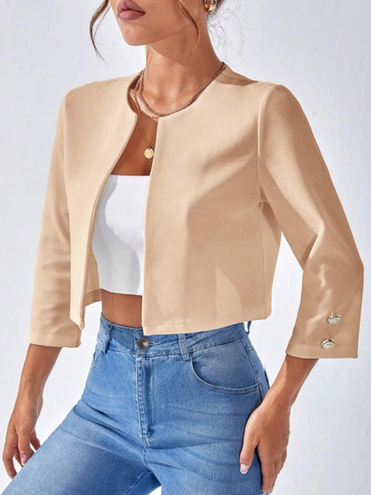 Ladies Simple Solid Color Cardigan Short Long Sleeve Jacket Fashion Minimalist Style for Women