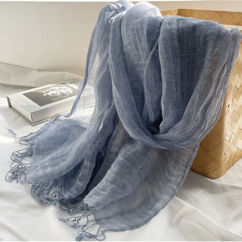 Summer Sunscreen Linen Scarf Women's Solid Tassel Shawl Art Forest Women's Japanese and Korean Linen Scarves Popular Fashion
