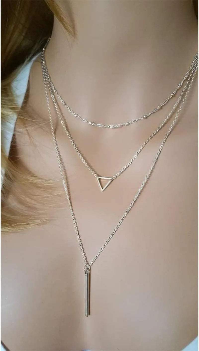 Layered Necklaces for Women 14K Gold Plated STAINLESS STEEL Handmade Multilayer Bar Disc Dainty Layered Choker Necklace Jewelry