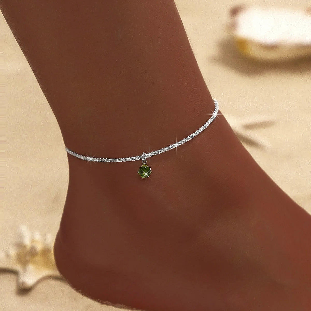LATS Shiny Sparkling Simple Anklet for Women Gold Silver Color Elegant Jewelry Female Beach Ankle Bracelet on Foot Party Gift