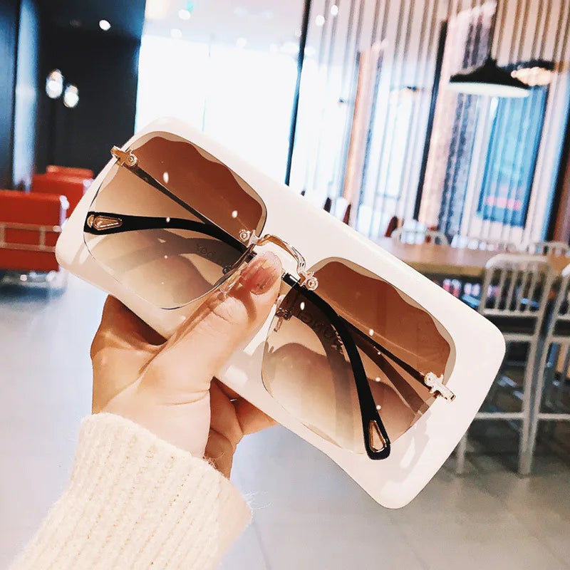 Metal Square Sunglasses Women Brand Design Gradient Fashion Sun Glasses Female Rimless Irregular Rectangle Glasses Oculos De Sol