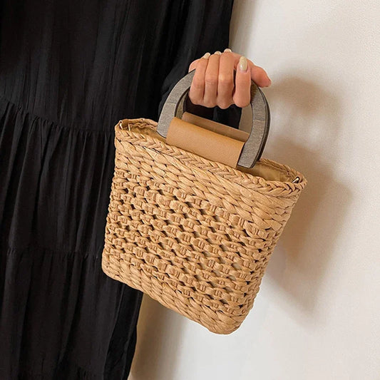 Fashion Beach Boho Style Woven Straw Shoulder Bag Hollow Handwoven Crossbody Beach Vacation Woven Handbag