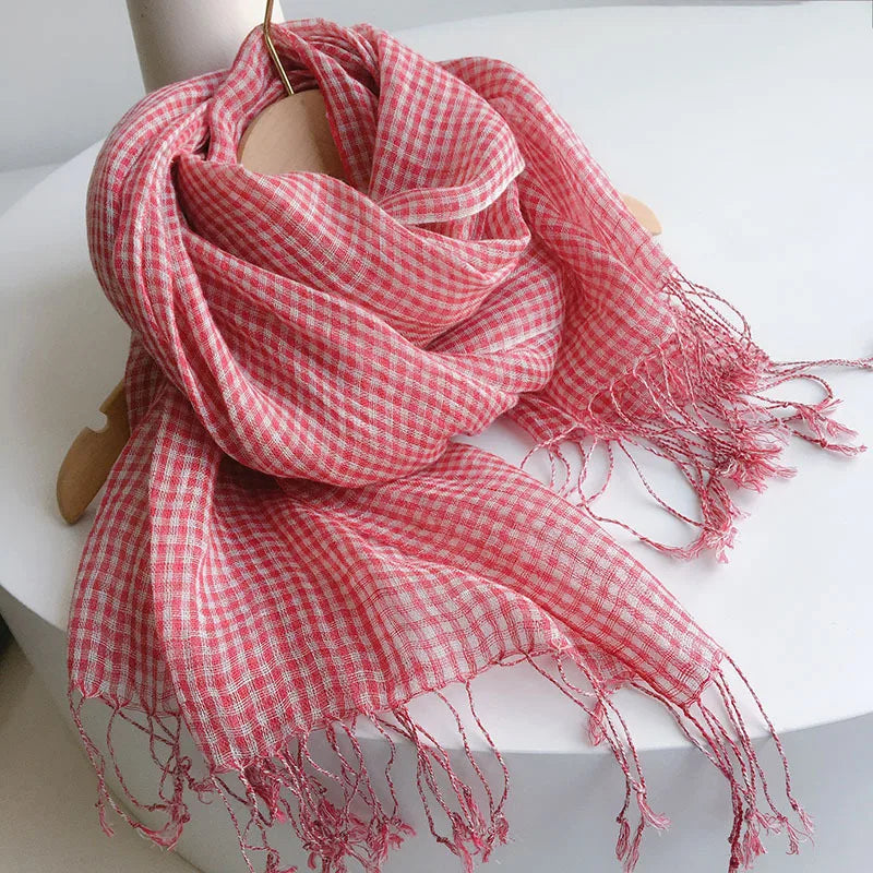 High Quality 100% Linen Scarf Plaid Shawl Four Seasons Scarves Muslim Scarves For Lady