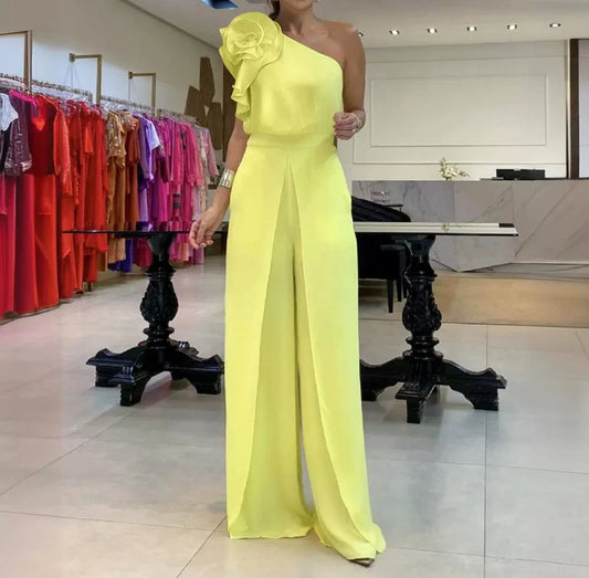 Long Jump Suits for Women Sexy Elegant New Fashion 2024 Summer Casual Floral Pattern One Shoulder Ruffles Conjoined Body Pants