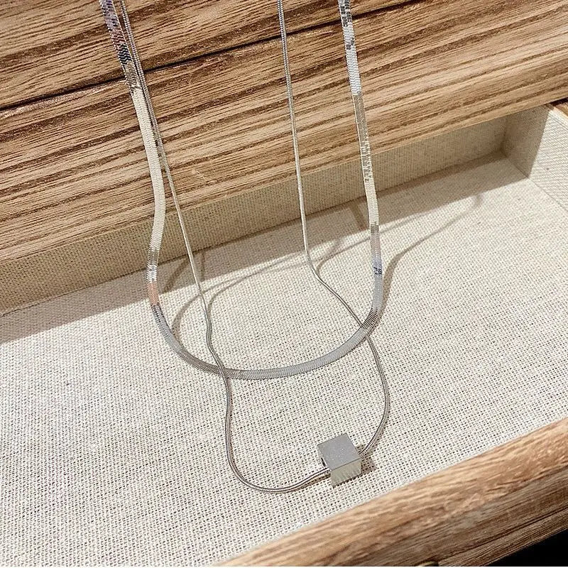 Layered Double-layer Geometric Titanium Steel Necklace Two-piece Set for Women Collarbone Chain