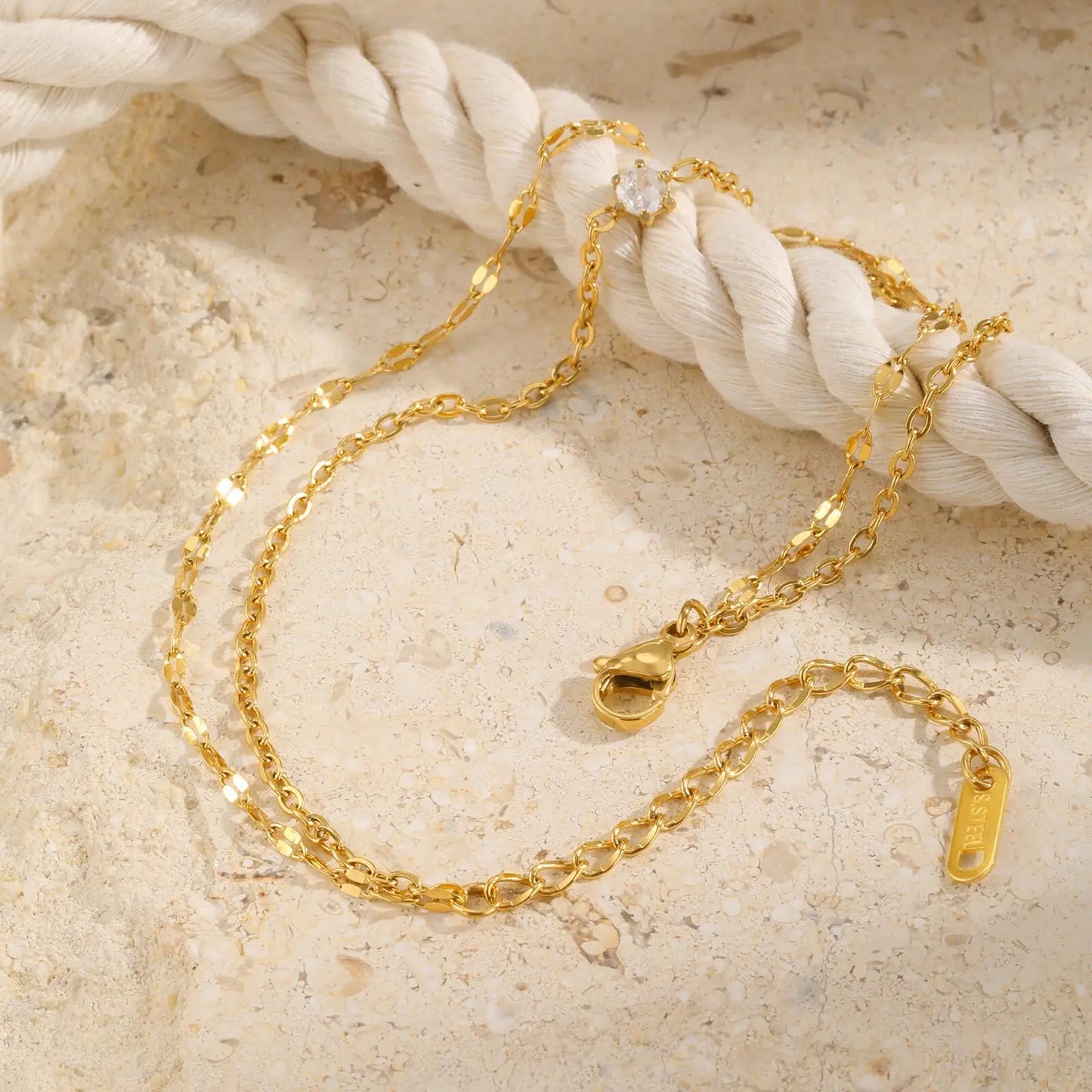 Waterproof Layered Anklet Bracelet for Women, Adjustable Gold Plated with Zirconia Stainless Steel Link Foot Chain Jewelry