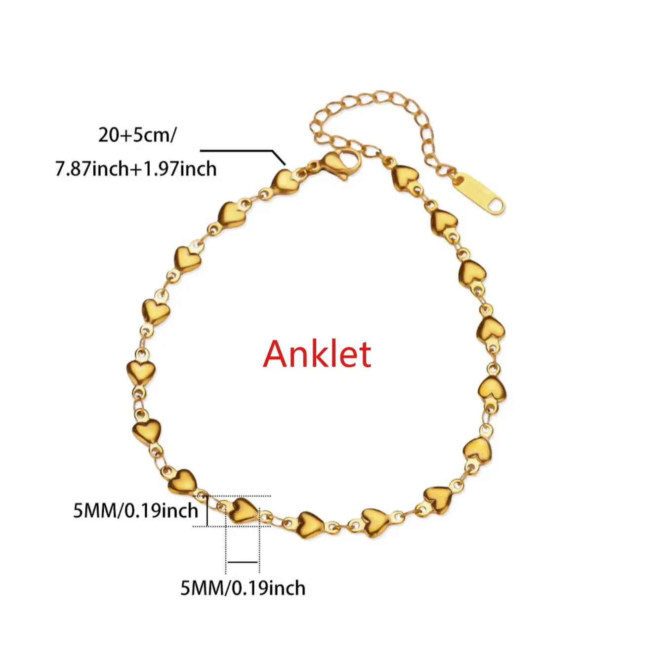 Anklets For Women Gold Color Stainless Steel Heart Anklet Foot Leg Ankle Bracelet Summer Beach Jewelry Accessories Femme
